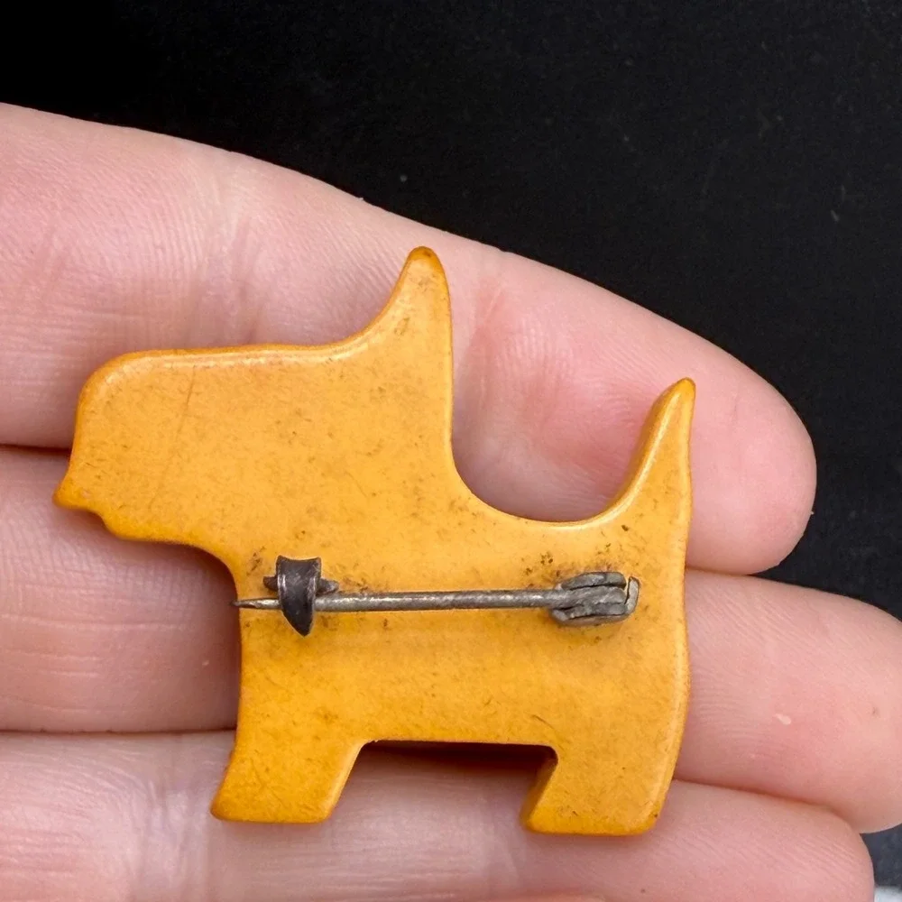 Vintage Bakelite Dog Brooch Art Deco Yellow